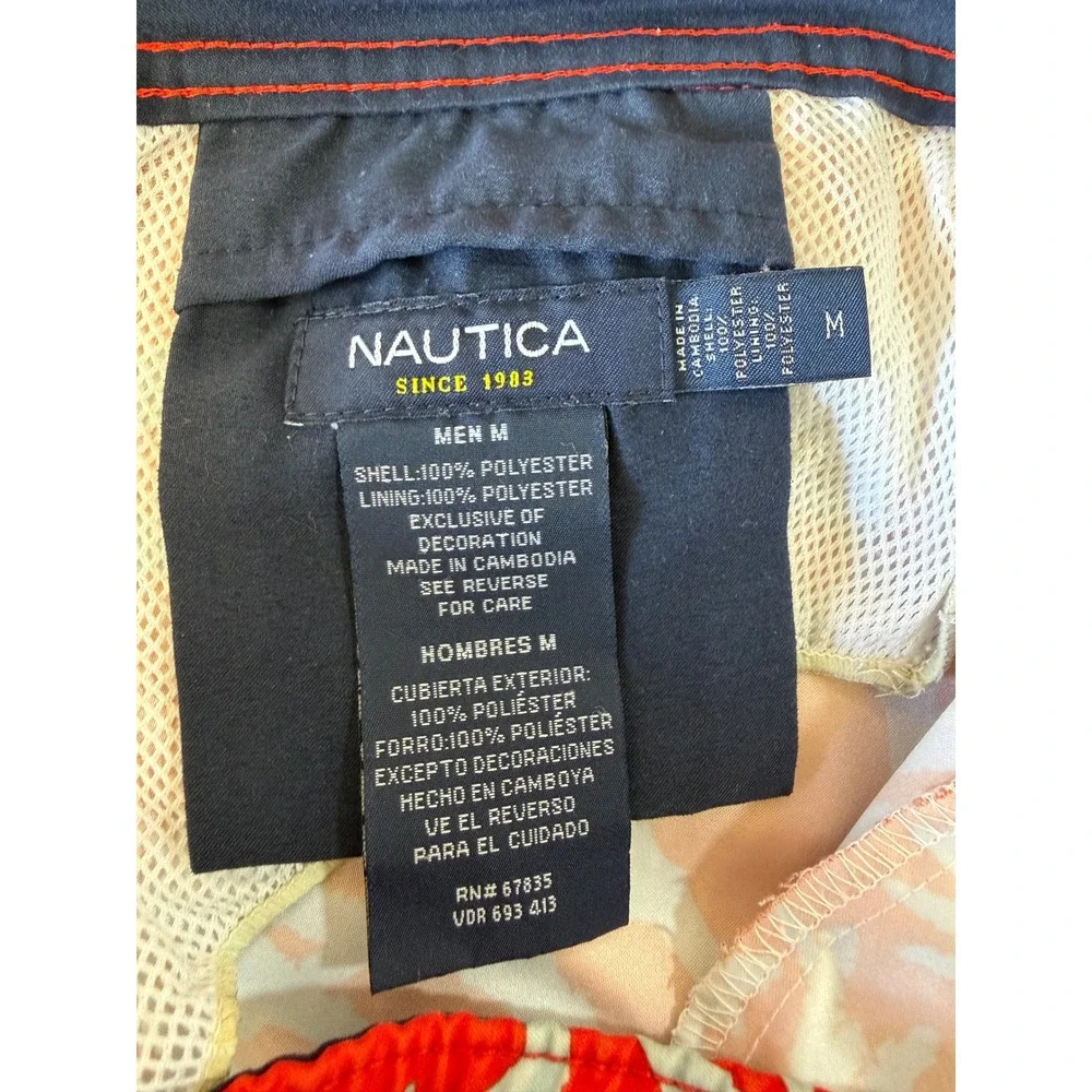 Nautica‎ Mens Red Coral Print Swim Trunks Board Shorts Mesh Lined Size Medium